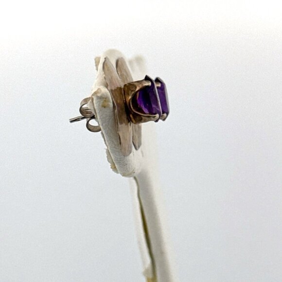 Estate Sterling Silver Hammered Stud Earrings with Purple Gemstones, 3.0g - Picture 2 of 8
